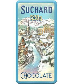 Blaue Dose mit 2 Schokolade Turron mit Puffreis Suchard