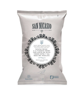 Spanische Kartoffelchips mit schwarzem Pfeffer, Olivenöl und Himalayasalz San Nicasio 150 gr